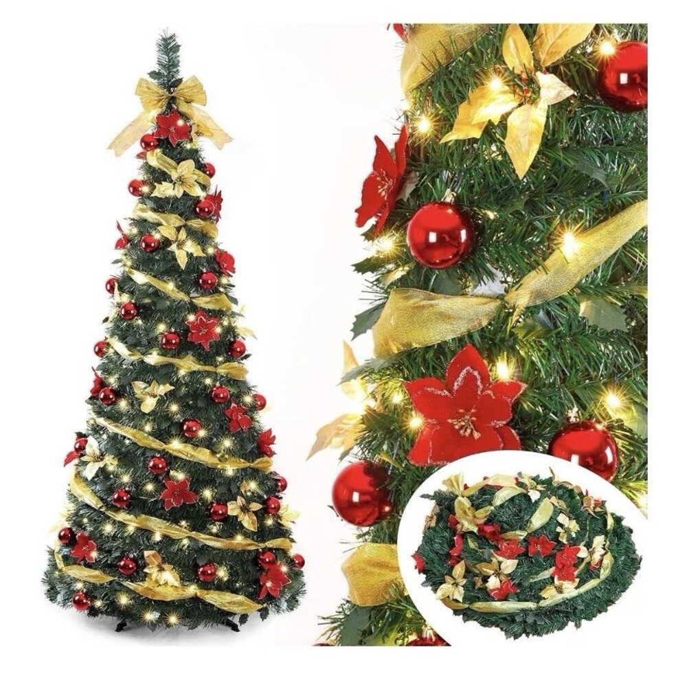Decoway Pre Lit Pre Decorated Christmas Tree Pop Up Christmas Tree